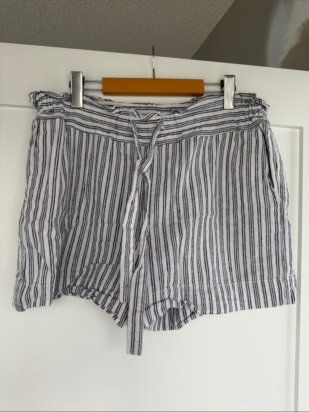 Joe Fresh White and Black Striped High-Waist Drawstring Shorts